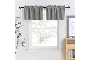 NICETOWN Blackout Valances for Kitchen Rod Pocket Thermal Insulated Window Tiers Adjustable Length Short Curtain for Small Window Bathroom, 42 x 18 Inches + 1.6 inches Header, 2 Panels, Sliver Grey