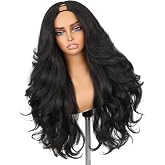 HANNE Yaki Wavy Flip Curls V Part Wig Curly U Part Wig 26&rsquo;&rsquo; Fluffy Half Wig | Natural Black,230g,Glueless Wig,Synthetic,Heat Safe to 356℉,Hair Replacement Wigs,Beginner Friendly,Daily and Party Use