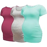 Bearsland Womens Maternity Tshirt 3 Packs Classic Side Ruched Tee Top Mama Pregnancy Clothes