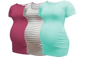 Bearsland Womens Maternity Tshirt 3 Packs Classic Side Ruched Tee Top Mama Pregnancy Clothes