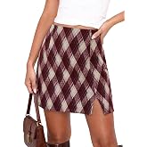 Pink Queen High Waist Side Slit Short Plaid Skirts for Women with Pockets | A Line, Short Length, Side Slit, Double Pockets, Plaid Printed, Vintage, High Waisted, Streetwear, Work, Office