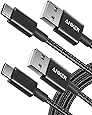 USB C Cable, Anker [2-Pack, 6 ft] Type C Charger Premium Nylon USB Cable , USB A to Type C Charging Cable Fast Charge for Samsung Galaxy S10 S10+ / Note 8, LG V20 and Other USB C Charger (Black)