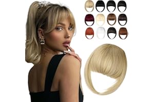 Cephermer Clip in Bangs, Synthetic French Bangs Hair Clip, Fake Bangs Fringe with Temples Hairpieces for Women Natural Curved Bangs Clip in Hair Extensions for Daily Wear Ash Blonde
