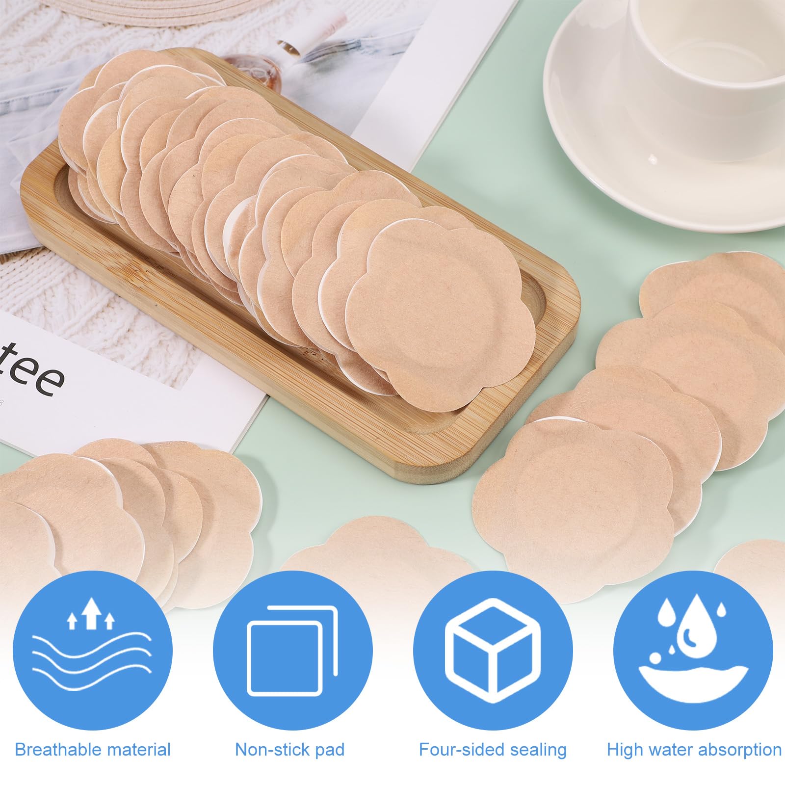 60 Pcs Plum Blossom Castor Oil Pack Wrap for Belly Button, Self-Adhesive Disposable Spunlace Cloth Castor Oil Belly Button Patch with Cotton, Oils Not Included (Skin Color)