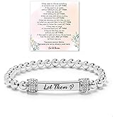 AMZNEVO Personalized Engraved Bracelet for Women and Men – Stainless Steel Stretch Beaded Bracelet with Motivational Quote–Adjustable Inspirational Jewelry for Gifts, Let Them Message (Silver)