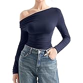SUUKSESS Women Long Sleeve Off Shoulder Tops Trendy Cowl Neck Going Out Shirt for Fall