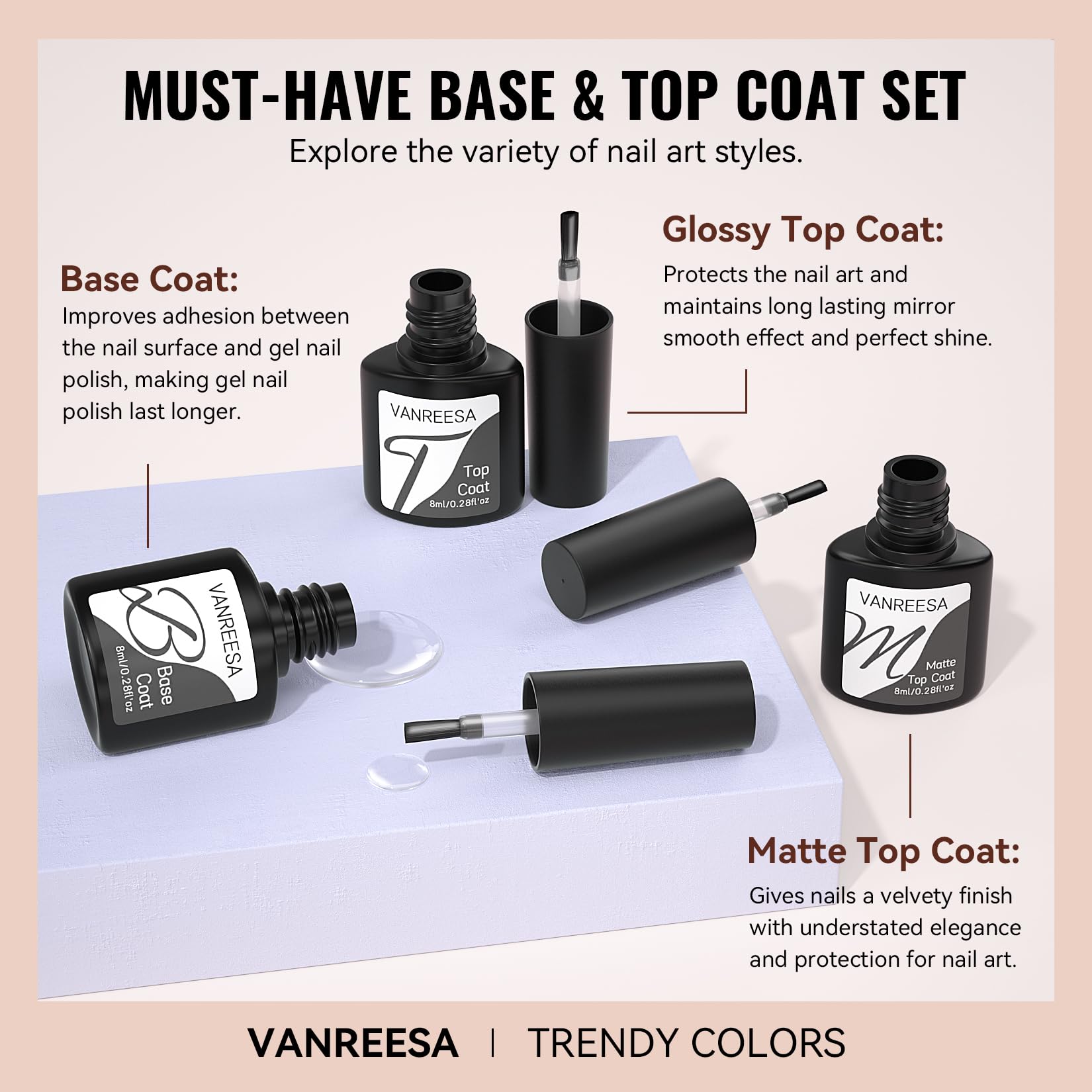 VANREESA 24 Pcs Gel Nail Polish Set-21 Fall Winter Colors Gel Nail Polish with Base Coat Glossy Matte Top Coat Gel Polish Set Nude Pink Red Brown Glitter Gel Polish Kit Gifts for Women Girls - Image 4