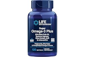 Life Extension Super Omega-3 Plus EPA/DHA Fish Oil, Sesame Lignans, Olive Extract, Krill & Astaxanthin - Heart, Brain & Joint Health Support - Gluten-Free, Non-GMO - 120 Softgels