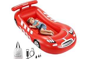 Lewondr Inflatable Kids Bed, Racecar Toddler Air Mattress with Safety Bumpers, Toddler Blow up Mattress with Hand Pump, Porta