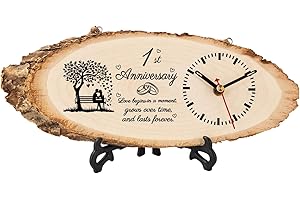 BeauGift 1 Year Anniversary Wood Gifts for Boyfriend Girlfriend Husband, 1st Anniversary Wedding Gift for Him Her Couple, One Year First Anniversary Keepsake Gift Ideas Wooden Clock