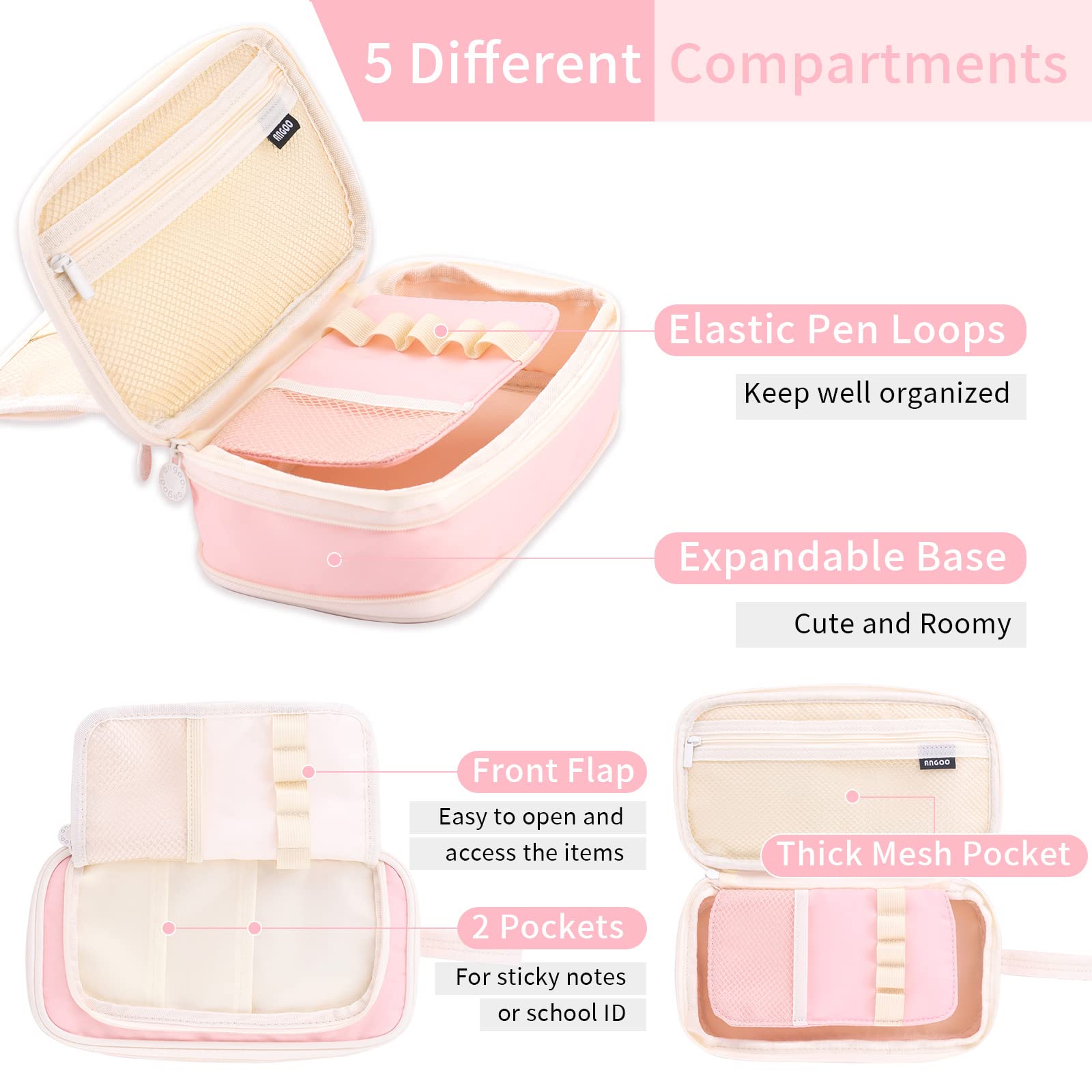 CICIMELON Large Capacity Pencil Pen Case Portable Pencil Pouch Bag Expandable School Supplies for Adults Girls Boys, Pink
