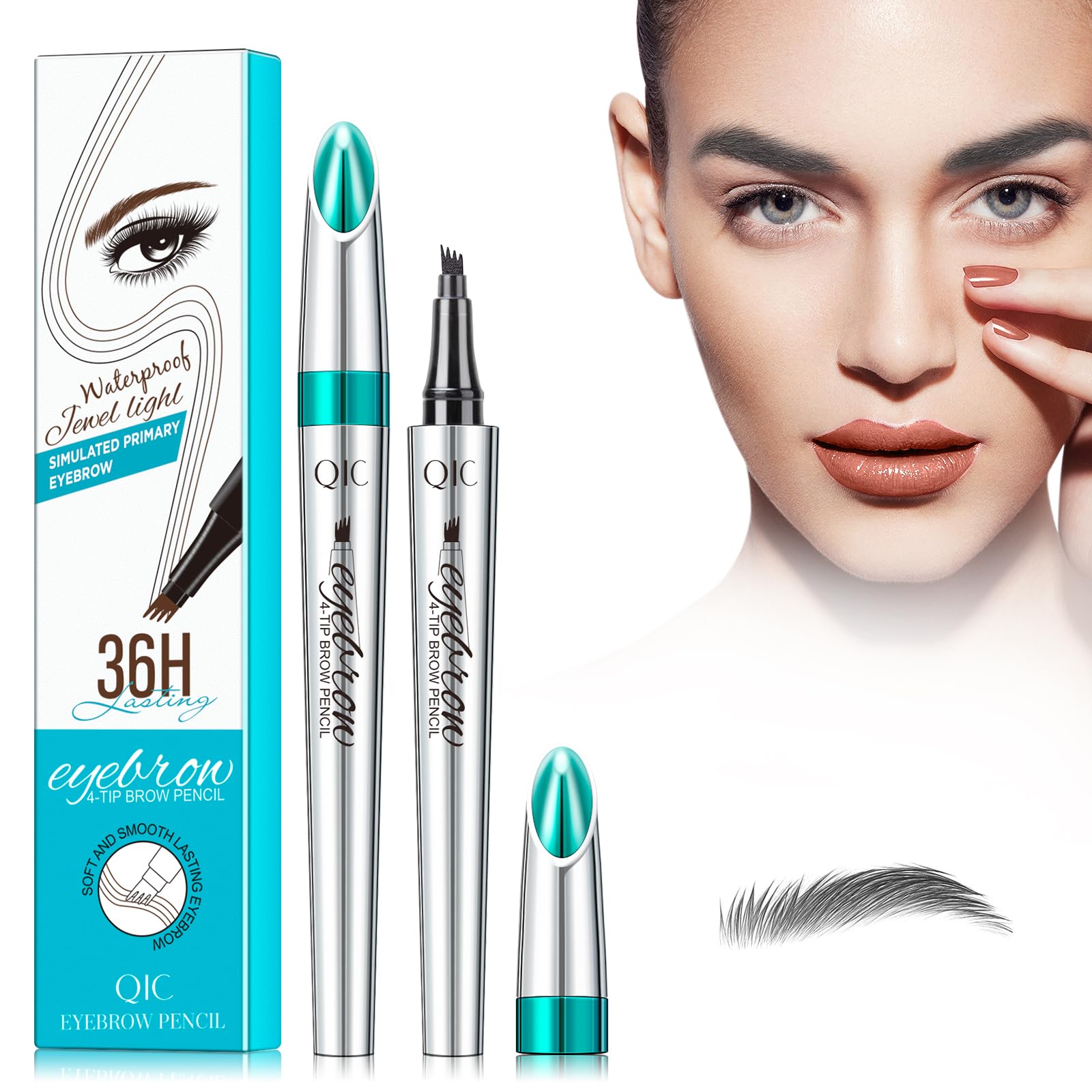 3D Eyebrow Pencil - Waterproof with 4 Fork Tip Applicator, Long-Lasting Natural Eyebrows (Gray) — image 1