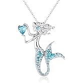 luomart Fashion Mermaid Birthstone Necklace Jewelry White Gold Plated Austrian Crystal Pendant Gifts for Women