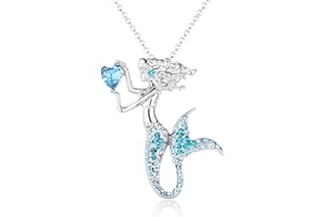 luomart Fashion Mermaid Birthstone Necklace Jewelry White Gold Plated Austrian Crystal Pendant Gifts for Women