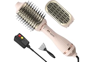 Syvio 4-in-1 Hair Dryer Brush, Detachable Oval & Flat Brush, Professional One-Step Hair Dryer & Volumizer for Straightening, Curling and Styling, Anti-frizz Hot Air Brush, Pink