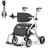 PilotMobi 3-in-1 Electric Walker Wheelchair Combo-No Assembly Required | Lightweight Motorized Rollator Walker with Seat, Foldable Powered Transport Wheelchair, 20 Mile Range, 500W Brushless Motors