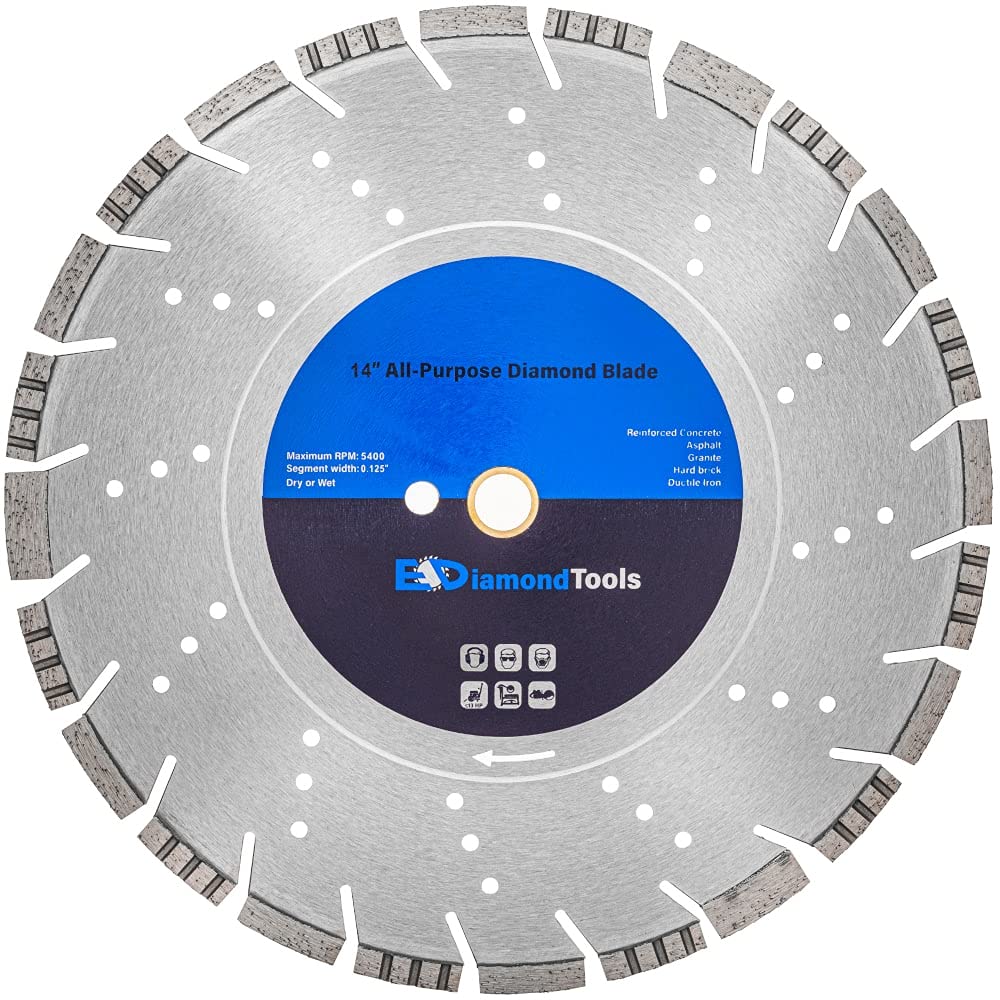 Photo 1 of **FACTORY SEALED** 14" All Purpose Diamond Saw Blades for Hard/Reinforced Concrete, Asphalt, Granite, Terrazzo, Ductile Iron Piping, 4-5/8" Cutting Depth, 1" Arbor