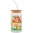 Silver Buffalo Sanrio Hello Kitty and Friends Mushroom Crew Glass Tumbler With Bamboo Lid and Reusable Glass Straw | Holds 16 Ounces