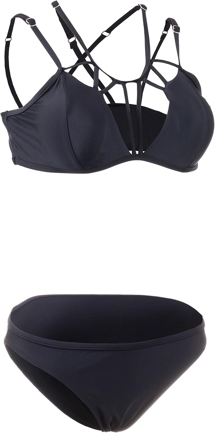 high waist cross front strappy neck bikini set