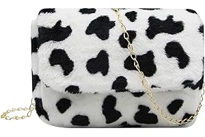 BOLLEY JOSS Women Faux Fur Shoulder Bag Fluffy Plush Handbag Leopard Cow Print Clutch Wallet with Chain Strap for Girls Ladies