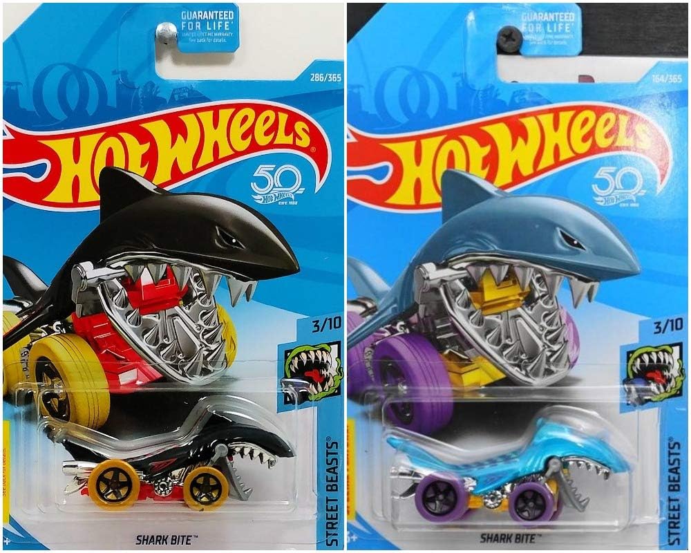 Hot Wheels Shark Bite 50th Street Beasts 3/10 Black 286/365 and Blue 164/365 Bundle
