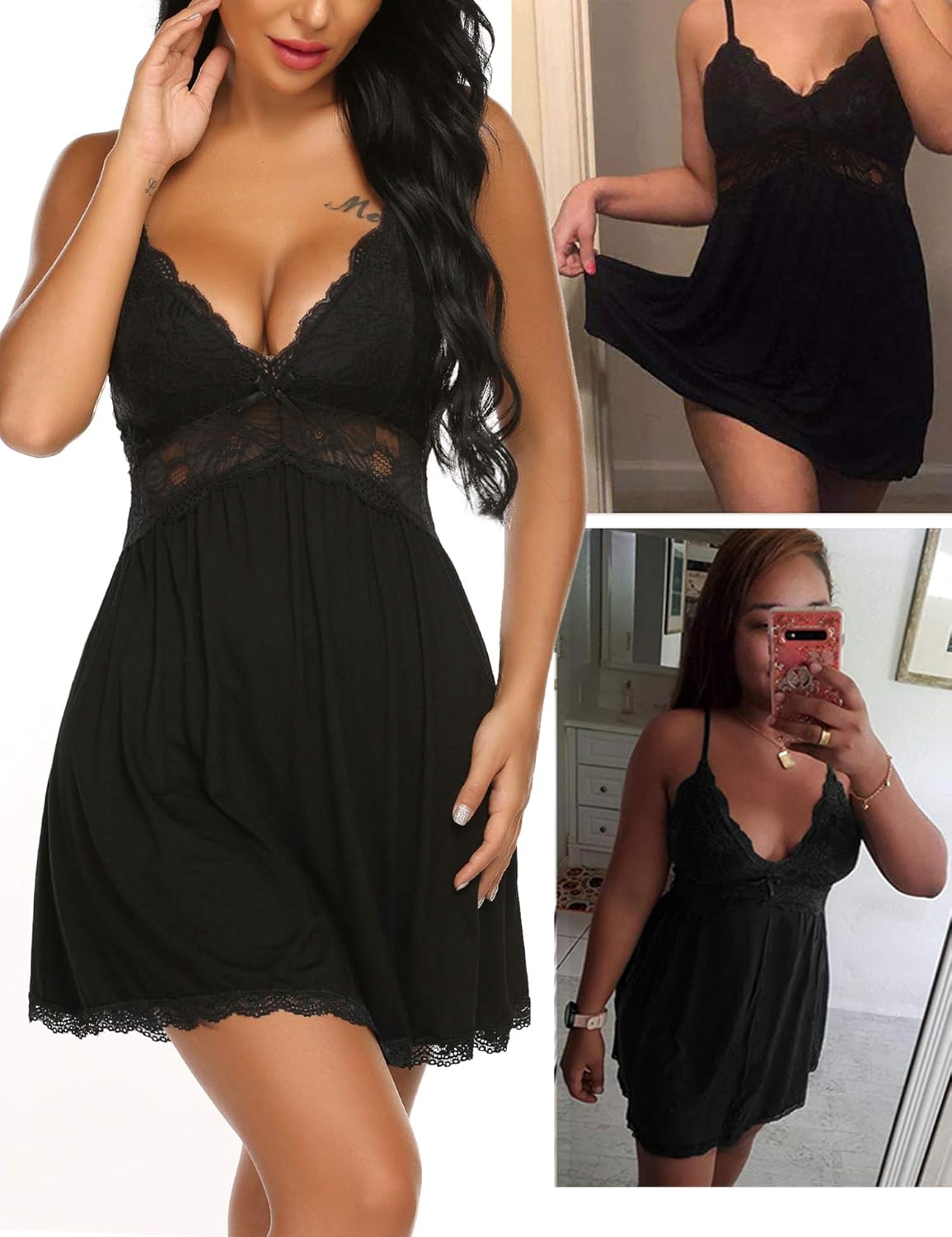 ADOME Women Sexy Nighty Lace Babydoll Nightgown Sleepwear Modal Chemise Lingerie Slip: Clothing