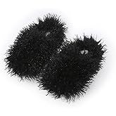 SHEKAKO Unisex Fuzzy Faux Fur Slippers, Women's Fluffy Long Hair Sheep Faux Fur Slip on Slides, Girls Luxury Big Fluffy Outdoor Flat Slippers, Long Curly Hair Non-Slip Warm Home Slide Shoes