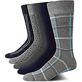 Calvin Klein Mens Dress Socks - 5 Pairs Soft Cotton Blend Crew Socks for Men - Classic Comfort Stay Up Cuff Mixed Pattern