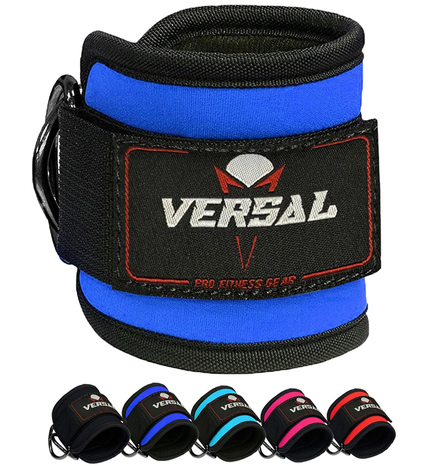 VERSAL Ankle Straps for Cable Machines Attachment Gym Ankle Cuff 7mm Padded Double D Weight Lifting Ankle Strap for Men Women,Glute Workouts,Leg Extensions,Curls,Booty Hip Abductors (Single, Blue)