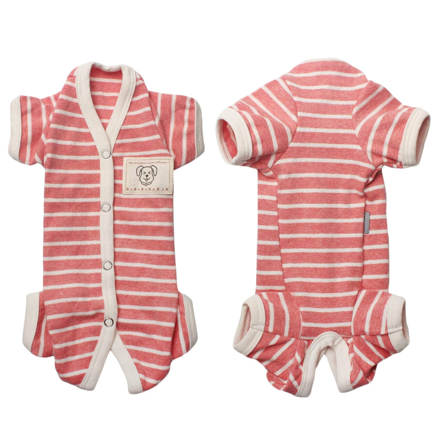 Photo 1 of TONY HOBY Female/Male Pet Dog Pajamas Stripes 4 Legged Dog pjs Jumpsuit Soft Cotton Dogs Clothes (XS, Pink+White-Girls)