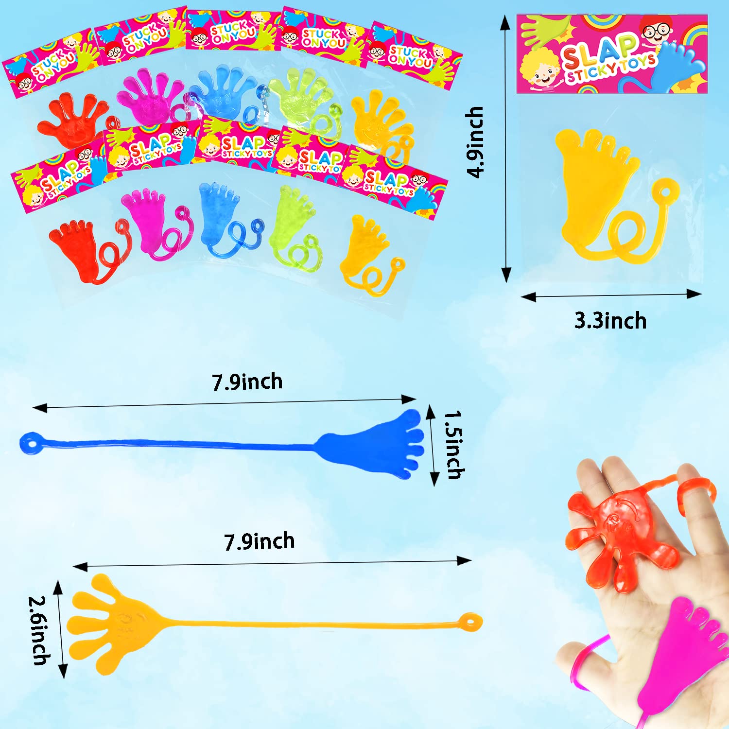 Party Favors Goodie Bag Stuffer Fillers for Kids (48 PCS), Large Sticky Hands & Feet for Birthday Pinata, Classroom Students Non Candy Treats Prizes Supplies Toys Gifts for Toddlers Boys Girls