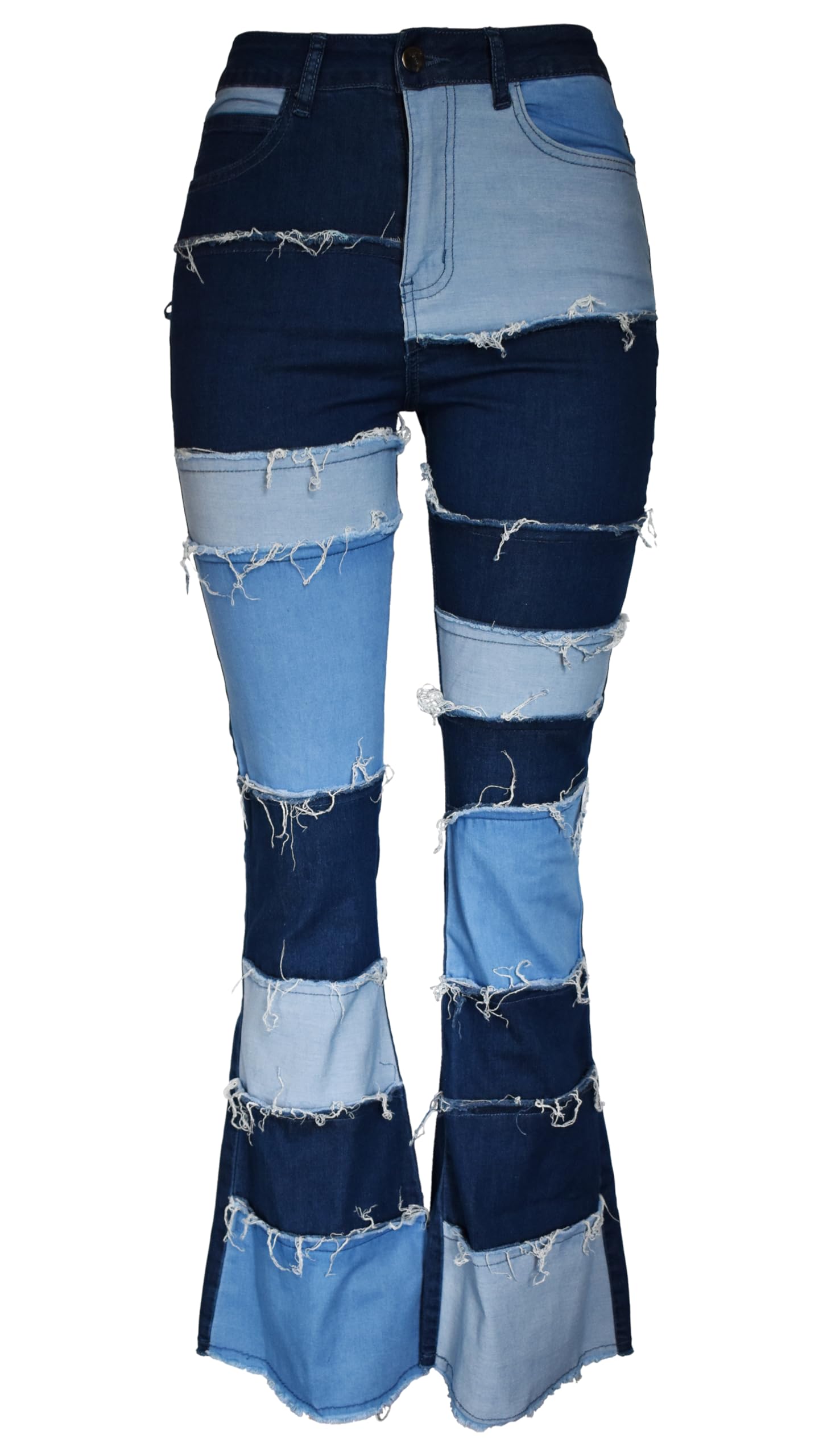 Photo 1 of Aodrusa Women Patch Flare Jeans Bell Bottom Raw Hem Denim Pants Blue US 4-6
