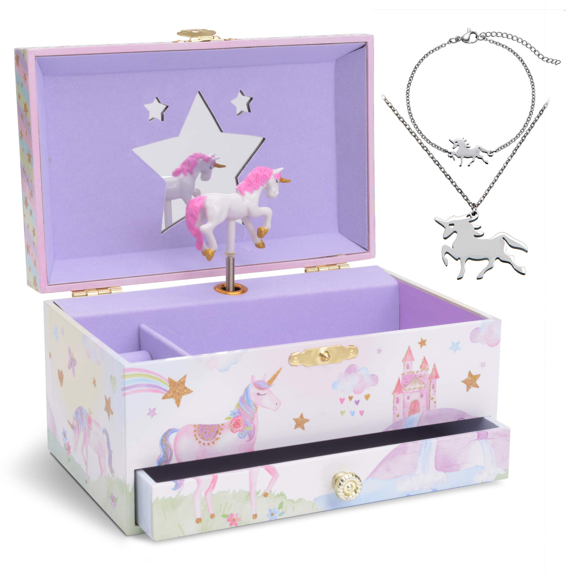 Jewelkeeper Unicorn Music Box & Little Girls Jewellery Set - 3 Unicorn Gifts for Girls