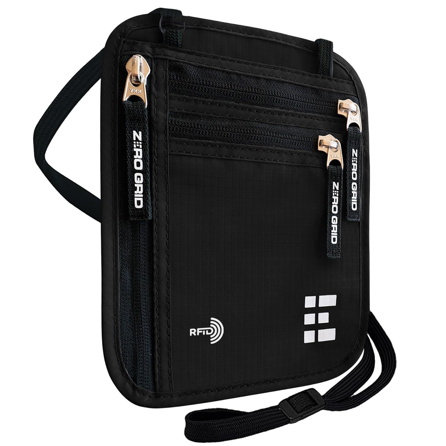 Zero Grid Neck Wallet w/RFID Blocking - Concealed Travel Pouch & Passport Holder