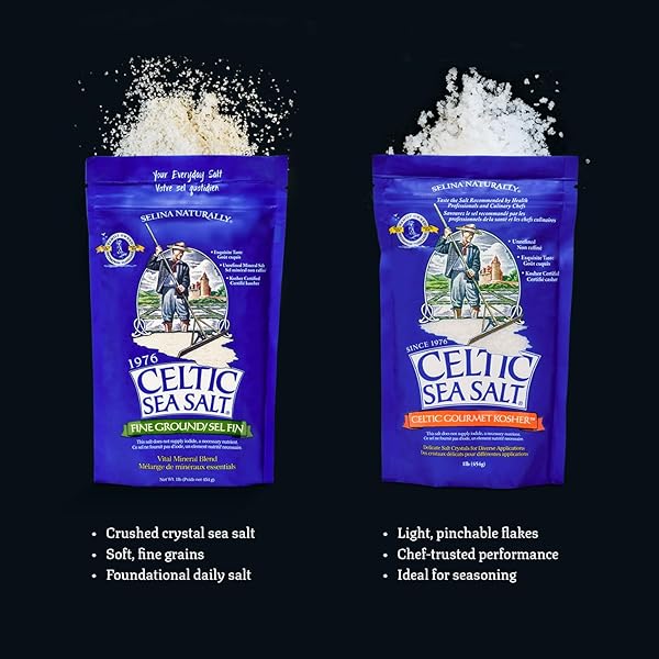 CELTIC SEA SALT, FINE GROUND MINERAL SEA SALT, 2 PACK 1 LB RESEALABLE BAGS, UNREFINED HYDRATION, VITAL MINERALS, FAMILY FOUNDED SINCE 1976