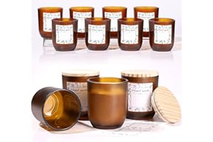 LETINE 12PCS Matte Amber Glass Candle Jars 8oz with Lids - Multi-Purpose Frosted Candle Containers for DIY Candle Making, Herb Storage, Sugar Scrubs, Perfect for Bridesmaids Gifts & Wedding Favor