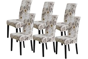 FORCHEER Chair Covers for Dining Chairs Set of 6,Beige Floral Stretch Dining Room Chair Cover Kitchen Parsons Chair Slipcovers (Pack of 6, Beige+Floral)