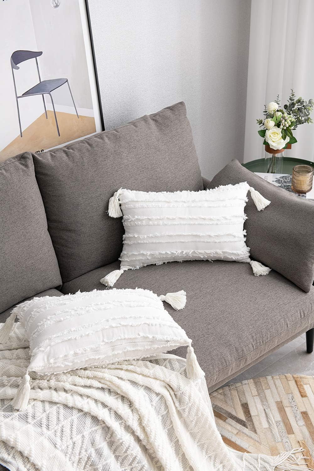 Fodere Per Cuscini Per Divani Marrone Chiaro Divano 2 Confezioni 30x50cm Federa Per Cuscino Rettangolare In Lino Di Cotone A Righe Boho Con Nappe Per Decorazioni Per La Casa In Agriturismo Casa