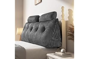 Z-hom Queen Pillow Headboard with 2 Roll Pillow, Triangular Wedge Headboard Pillow, Large Reading Pillow Bed Reading Pillow for Bed Sitting Up Sleeping, Backrest Pillow for Back Pain Relief, Grey