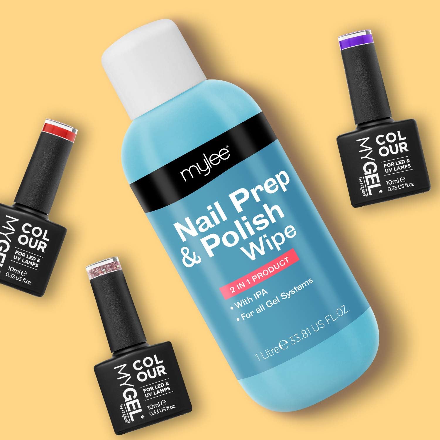 Mylee Prep + Wipe Gel Nail Polish Residue Cleaner Remover, 1000ml Bottle, Gel Nail Preparation - Image 5