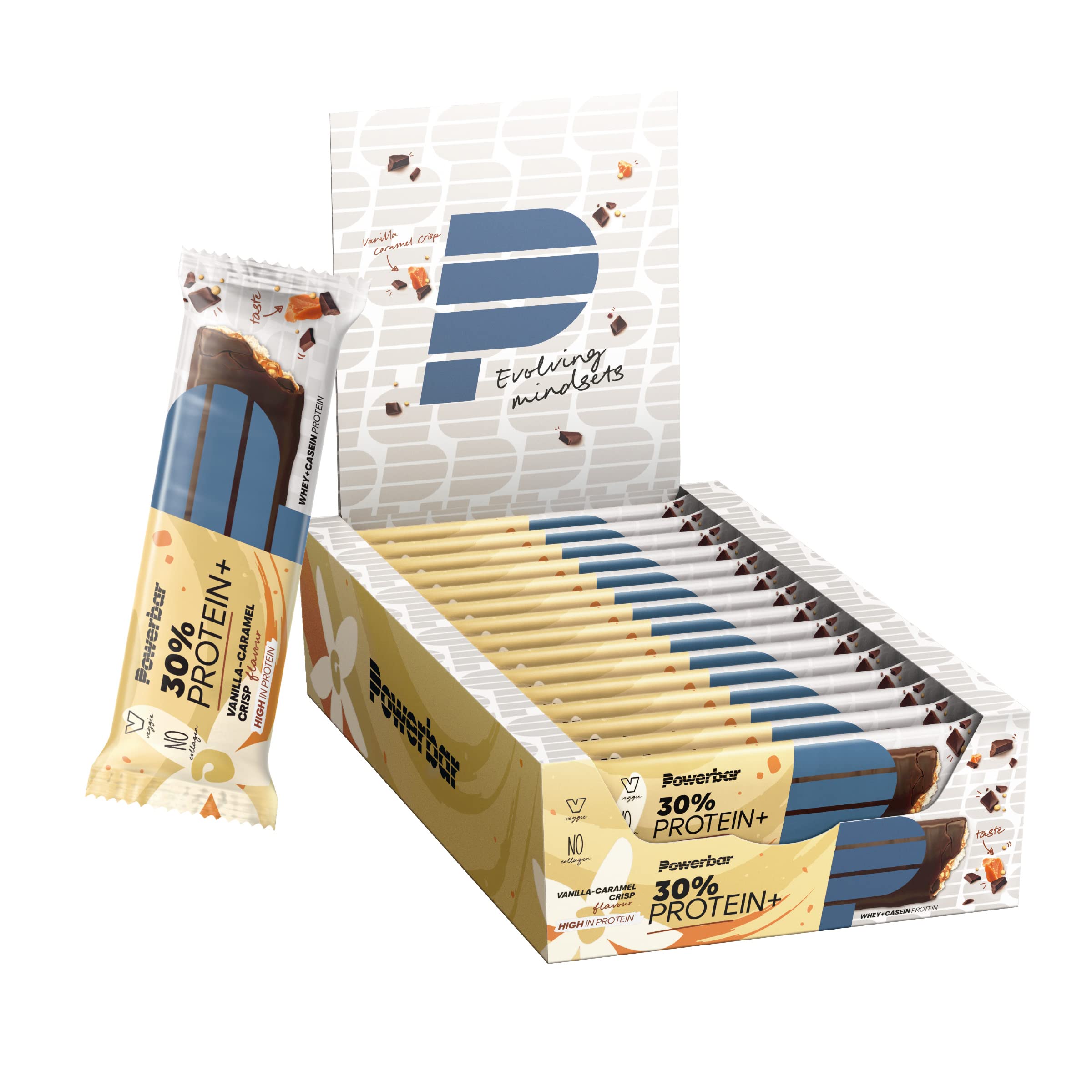 Powerbar - 30% Protein Plus - Vanilla Caramel Crisp - 15x55g - High Protein Bar - Whey&Casein Protein - collagen free