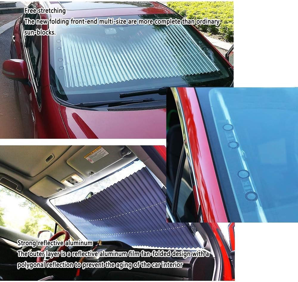 Amazon Co Jp Cwwhy 車用フロントガラスサンシェード 日焼け止めサンシェード 自動巻き取り 断熱 Uv保護 様々なサイズのフロント ガラスにフィット スポーツ アウトドア