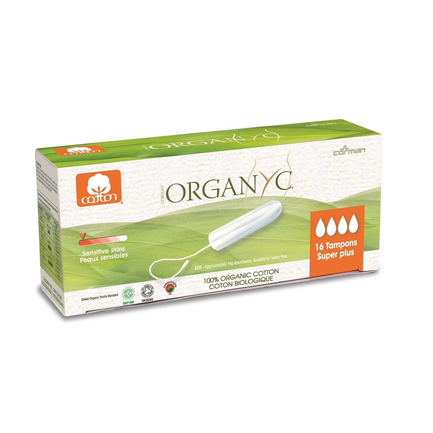 Organyc Organic Cotton Tampons Super Plus 16 per pack Beauty
