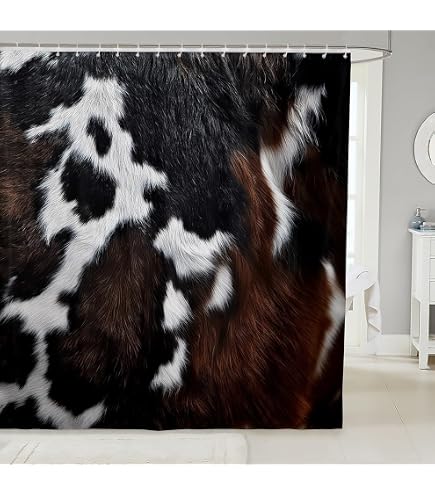 Cow Print Shower Curtain - Brown & White Cowhide Design, Waterproof Polyester 72x72 Inch With Hooks