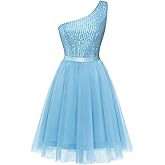 BeryLove Womens Sequin Homecoming Formal One-Shoulder Cocktail Dress for Teens