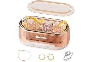 Arcmira Ultrasonic Jewelry Cleaner, 48KHZ Professional Jewelry Cleaning Ultrasonic Machine with 3 Time Modes, Portable Ultrasonic Cleaner for Rings, Earring, Necklace, Makeup Brush and Glasses