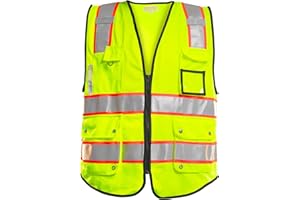 PACIFIC PPE PACIFIC 10 Pockets Safety Vest for Men, 3M High Visibility Reflective Strips with Pockets and Zipper, ANSI Class 2, Yellow, X-Large