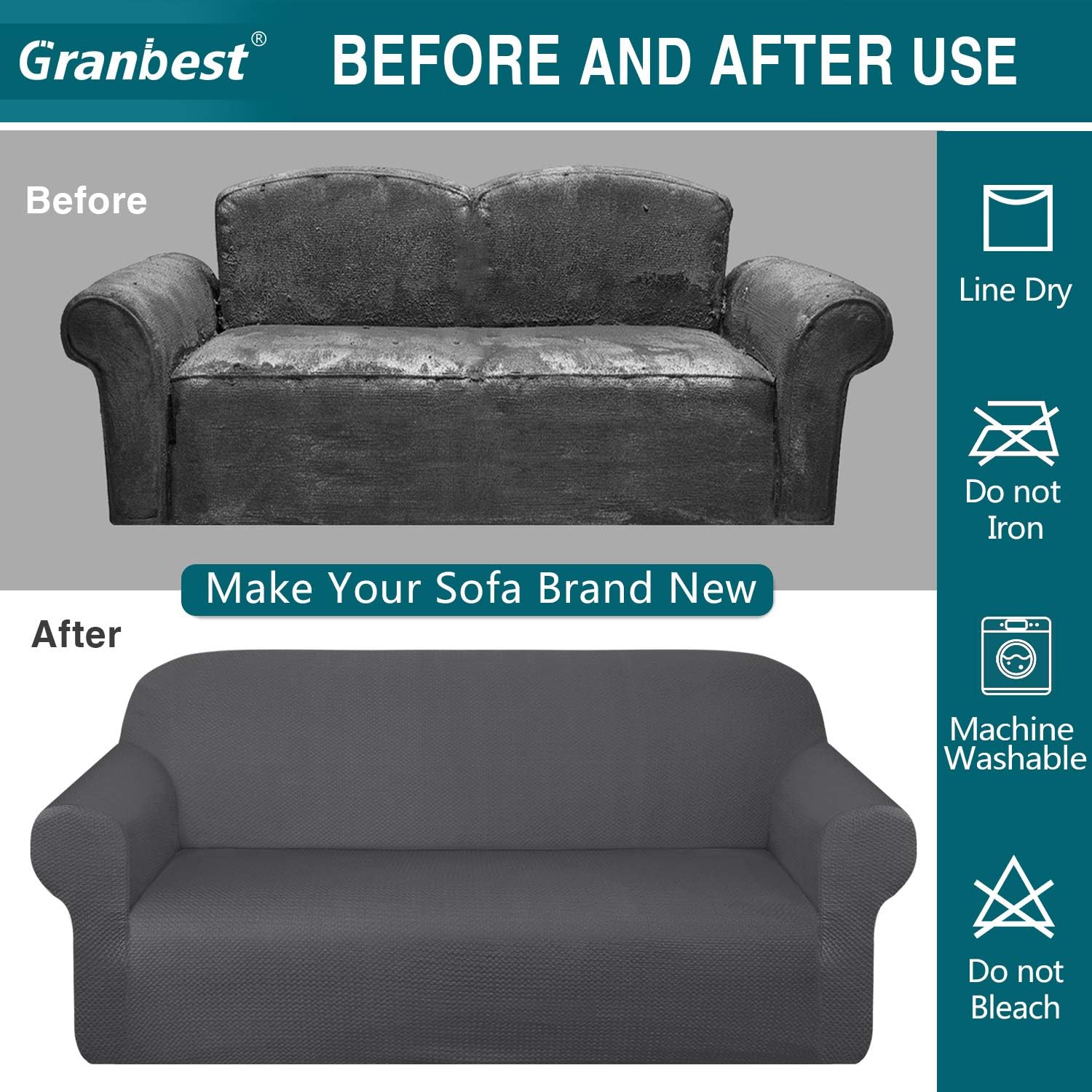Granbest Thick Sofa Covers for 3 Cushion Couch Stylish Pattern Couch Covers for Sofa Stretch Jacquard Sofa Slipcover for Living Room Dog Pet Furniture Protector (Large, Gray): Furniture & Decor