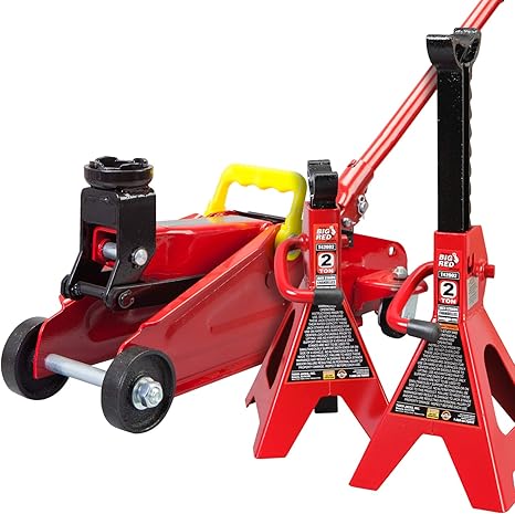 Torin Big Red Hydraulic Trolley Floor Jack Combo With 2 Jack Stands 2 Ton Capacity