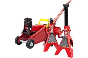 Torin Big Red Hydraulic Trolley Floor Jack Combo with 2 Jack Stands, 2 Ton Capacity